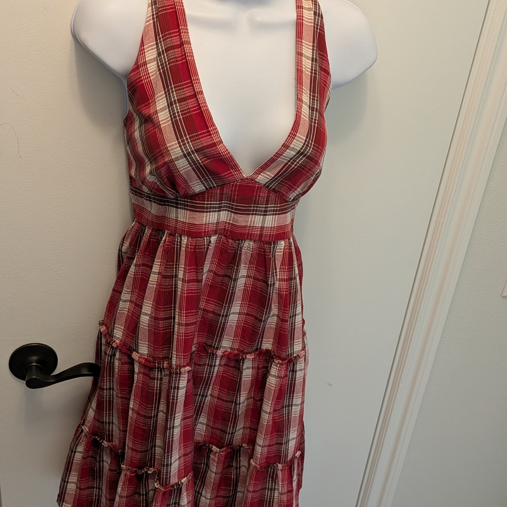 Vintage "Speed Control" Scarlet Checkered Backless Dress Size Large